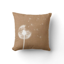 Rustic Burlap Dandelion Throw Pillow