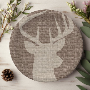 Rustic Burlap Deer Buck   Paper Plate