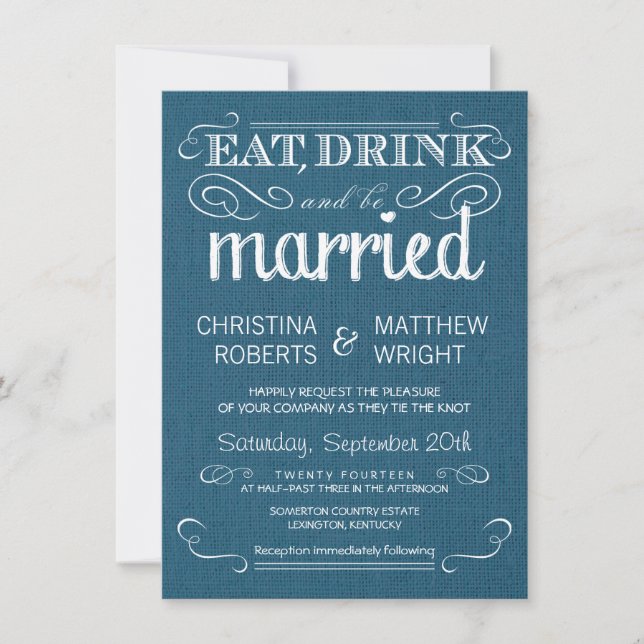 Rustic Burlap Denim Blue Wedding Invitations (Front)