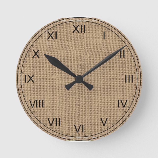 Rustic Burlap Design Round Clock (Front)