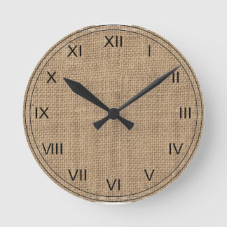 Rustic Burlap Design Round Clock