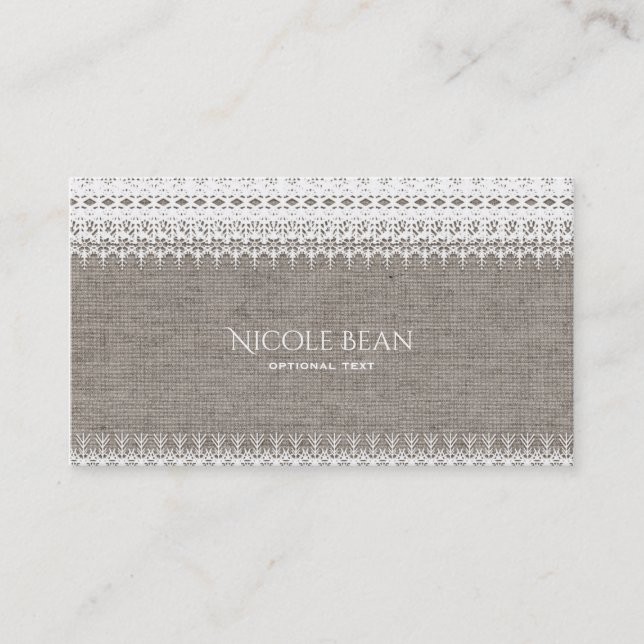 Rustic Burlap & Elegant Lace Chic Business Card (Front)