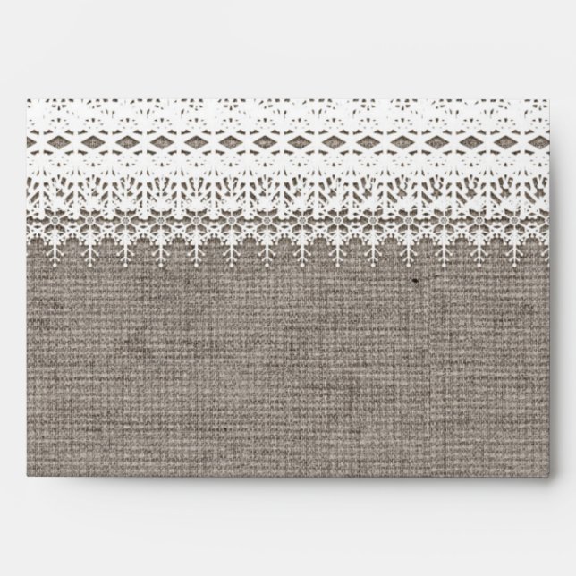 Rustic Burlap & Elegant Lace Wedding Invitation Envelope (Front)