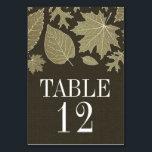 Rustic Burlap Fall Wedding Table Number Cards<br><div class="desc">Rustic Burlap Fall Wedding Table Number Cards - to order,  you need to create a new table number for each one that you need then add to your cart.  Repeat for each number.  Features a dark brown burlap printed background with elegant gold leaves.</div>