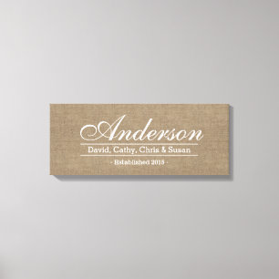 Rustic Burlap Family Established Family Name Sign