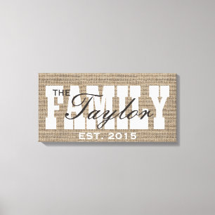 Rustic Burlap Family Established Family Name Sign