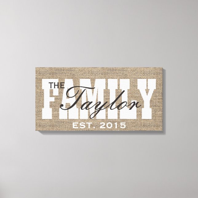 Rustic Burlap Family Established Family Name Sign (Front)