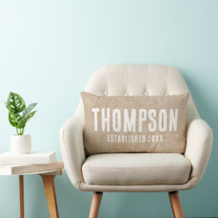 Rustic Burlap Family Name Established Date Lumbar Cushion