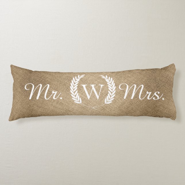 Rustic Burlap Farmhouse Laurels - Personalised Body Cushion (Front)