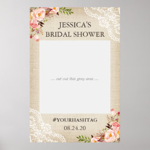 Rustic Burlap Floral Lace Bridal Shower Photo Prop Poster