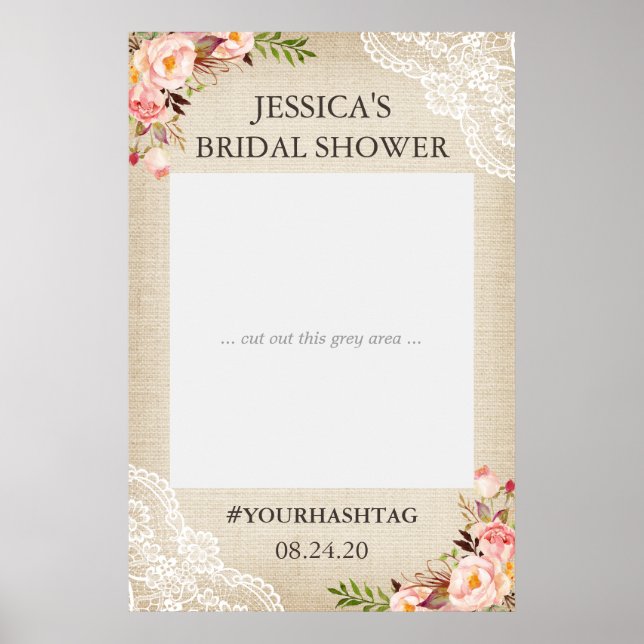 Rustic Burlap Floral Lace Bridal Shower Photo Prop Poster (Front)