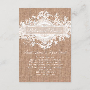 RUSTIC BURLAP FLORAL WEDDING REHEARSAL DINNER CARD