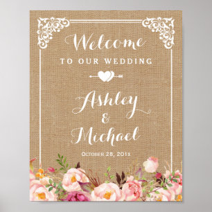 Rustic Burlap Floral Welcome Wedding Sign