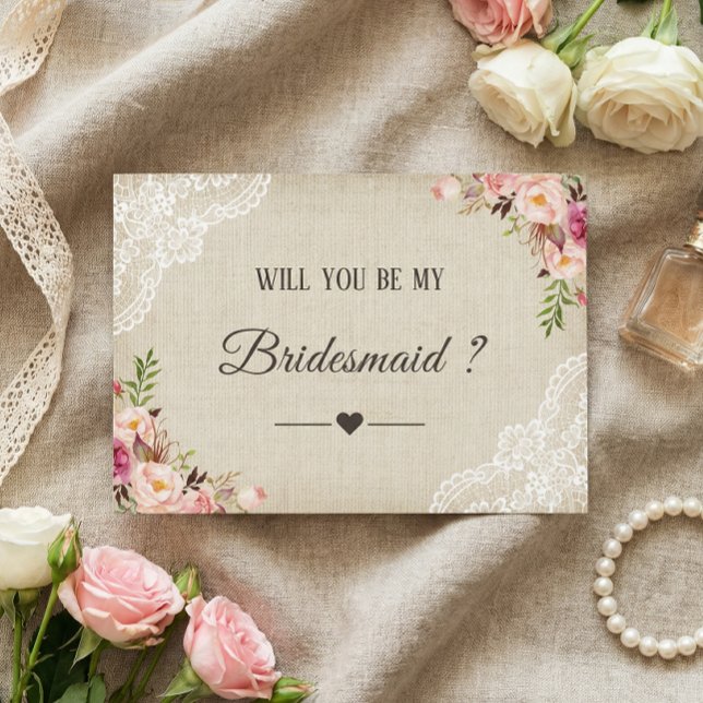 Rustic Burlap Floral Will You Be My Bridesmaid Invitation (Creator Uploaded)