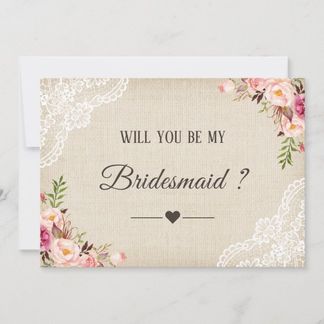 Rustic Burlap Floral Will You Be My Bridesmaid Invitation (Front)