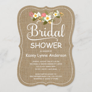 Rustic Burlap Floral Wreath Bridal Shower Invitation