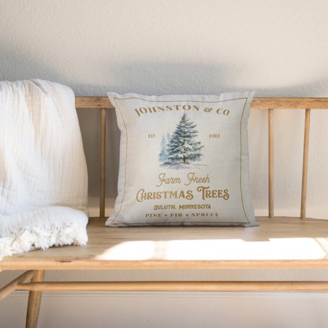 Rustic Burlap Gold Last Name Christmas Tree Farm  Cushion (Creator Uploaded)