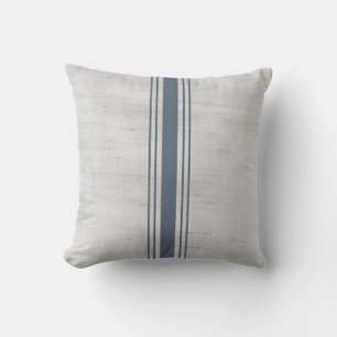 Rustic Burlap Grain Sack Blue Grey Striped Cushion