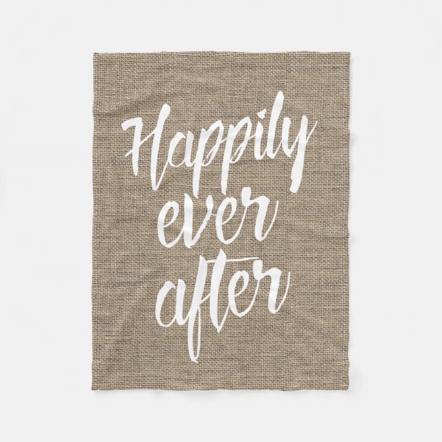 Rustic Burlap Happily Ever After Wedding Fleece Blanket (Front)