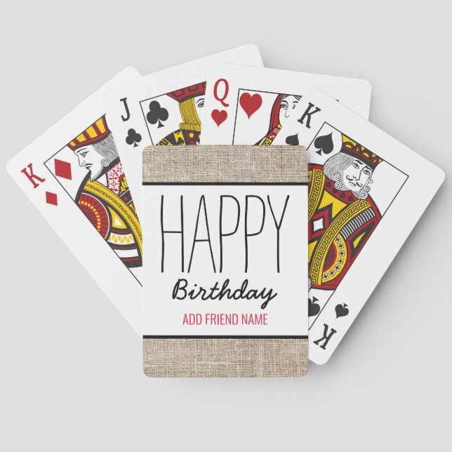 Rustic Burlap Happy Birthday Personalised Playing Cards (Back)