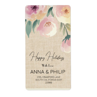 Rustic burlap happy holiday return address label