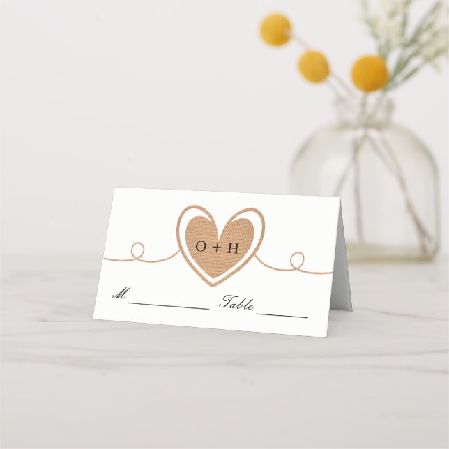 Rustic Burlap Heart | Wedding Place Cards (Front)