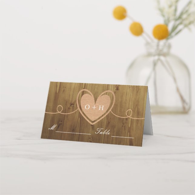 Rustic Burlap Heart | Wedding Place Cards (Front)