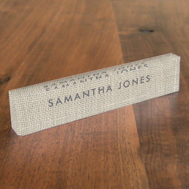 Rustic Burlap Hessian Classic Personalised Nameplate (Side)