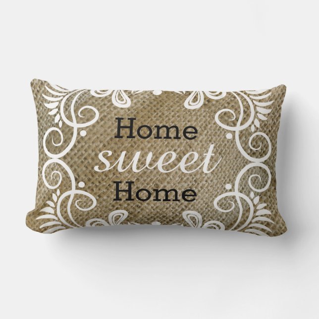 Rustic Burlap Home Sweet Home Lumbar Cushion (Front)