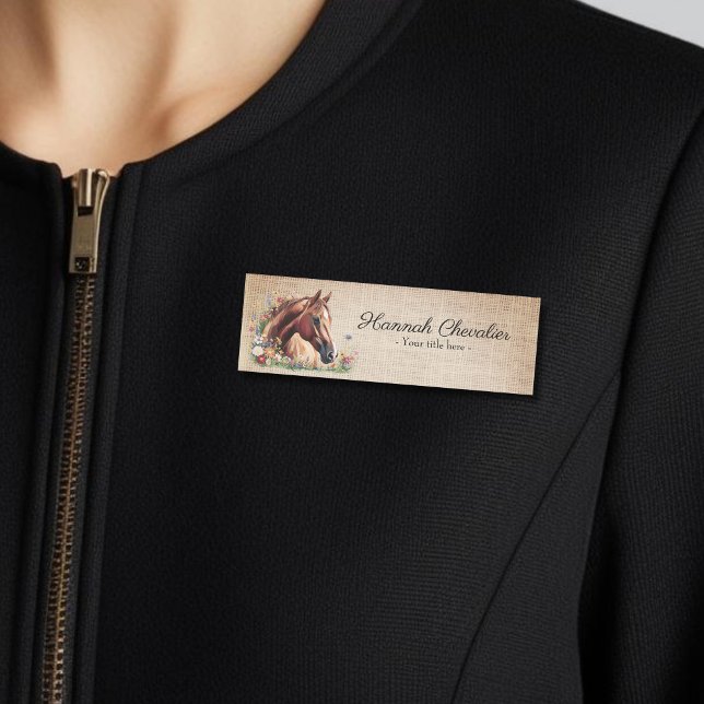 rustic burlap, horse wildflower equestrian name tag (Creator Uploaded)