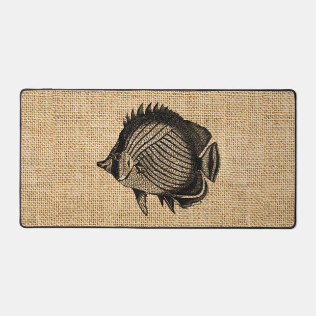 Rustic Burlap Image Photo Tropical Fish Design Desk Mat (Front)