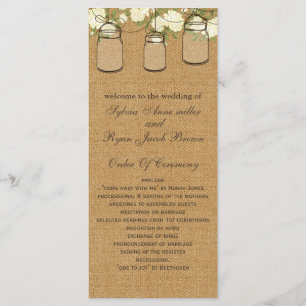 rustic burlap ivory roses mason jars programs programme