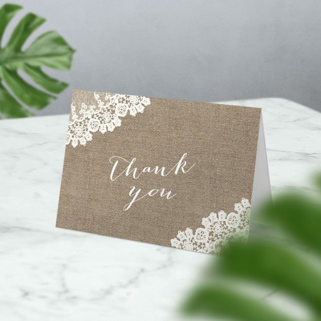 Rustic Burlap & Lace Baby Shower Thank You Card (Creator Uploaded)