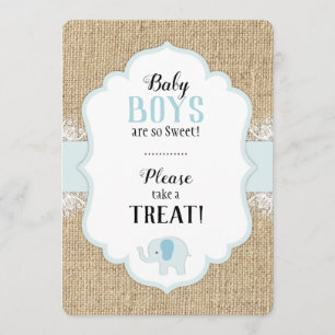 Rustic Burlap Lace Blue Baby Shower Table Sign Invitation