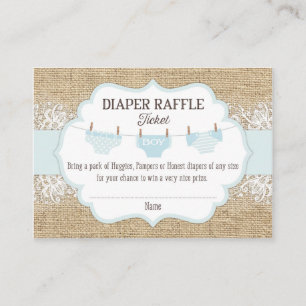Rustic Burlap Lace Blue Boy Diaper Raffle Ticket Enclosure Card