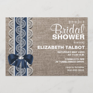 Rustic Burlap, Lace & Bow Bridal Shower Invitation
