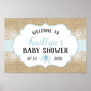 Rustic Burlap Lace Boy Baby Shower Welcome Poster
