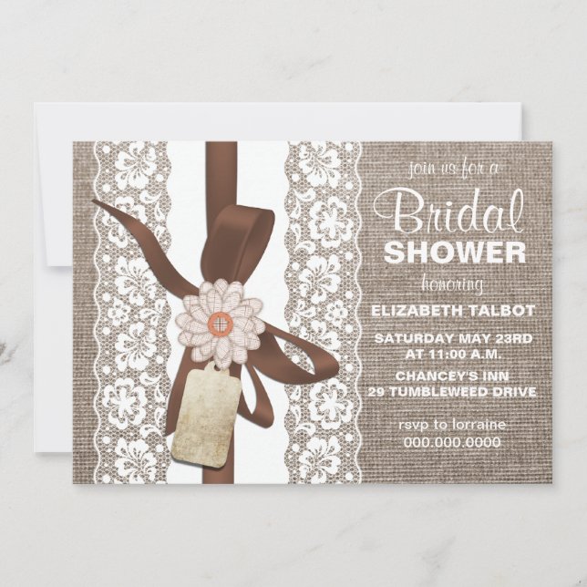 Rustic Burlap & Lace Bridal Shower Invitation (Front)