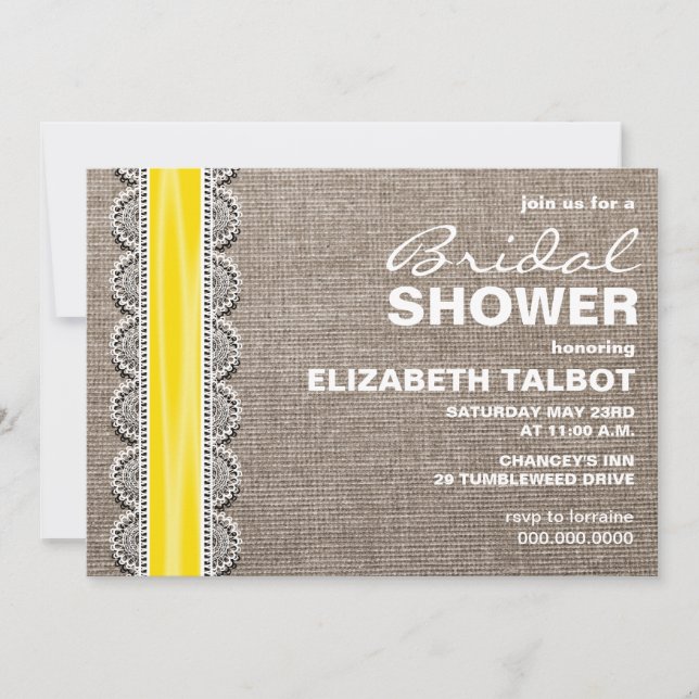 Rustic Burlap & Lace Bridal Shower Invitation (Front)