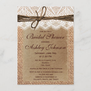Rustic Burlap Lace Bridal Shower Invitations