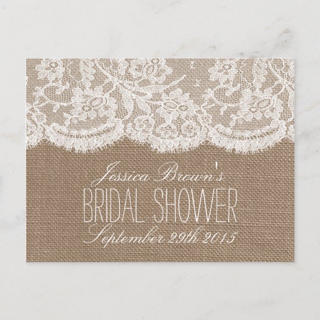 Rustic Burlap & Lace Bridal Shower Recipe Cards (Front)
