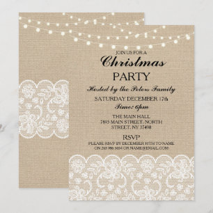 Rustic Burlap Lace Christmas Dinner Day Party Invitation
