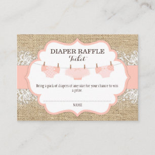Rustic Burlap Lace Coral Diaper Raffle Ticket Enclosure Card