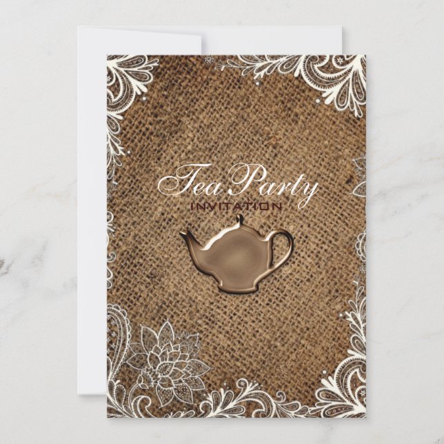 rustic burlap lace country bridal tea party invitation (Front)