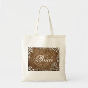 rustic burlap lace country wedding bride tote bag
