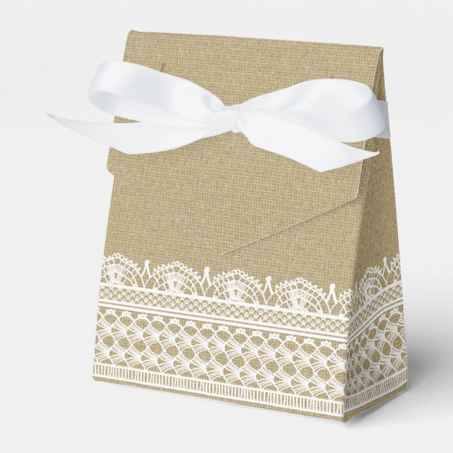 Rustic Burlap Lace Country Wedding Favour Box (Front Side)