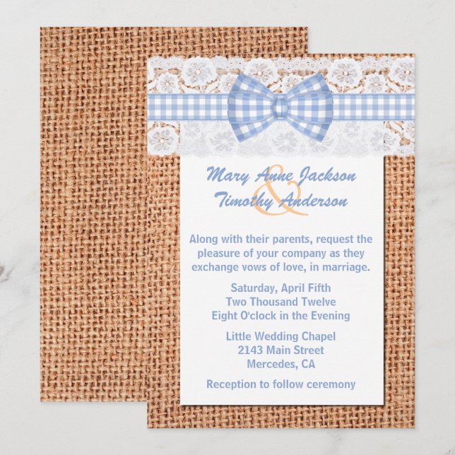 Rustic Burlap & Lace Country Wedding Invitation (Front/Back)