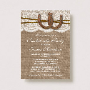 Rustic Burlap & Lace Horseshoe Bachelorette Party Invitation