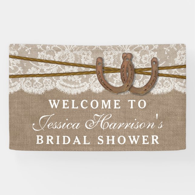 Rustic Burlap & Lace Horseshoe Bridal Shower Banner (Horizontal)