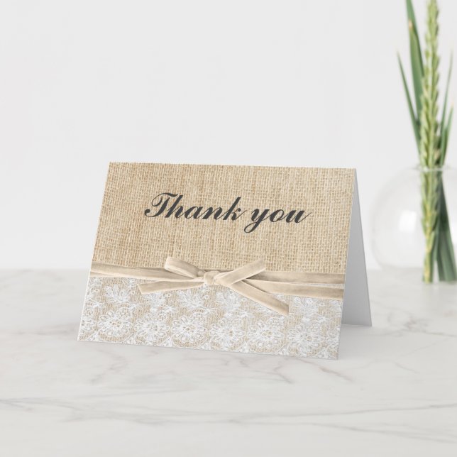 Rustic Burlap Lace Ivory Ribbon Thank You (Front)